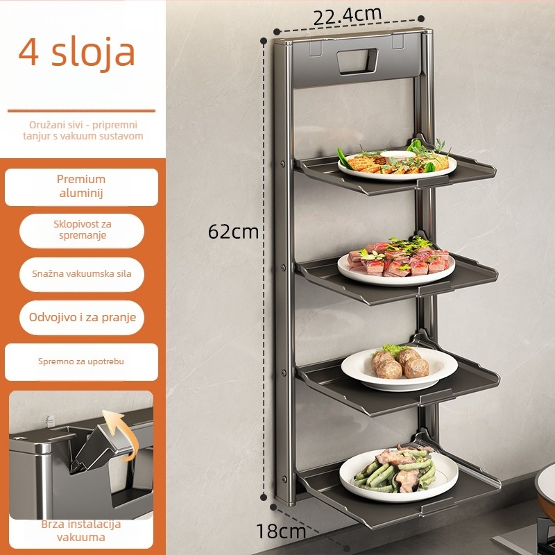 Kuhinjski zidni stalak za pripremu s suction cup, višerazinski sklopivi organizator posuđa