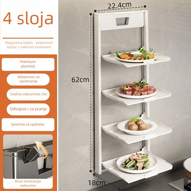 Kuhinjski zidni stalak za pripremu s suction cup, višerazinski sklopivi organizator posuđa