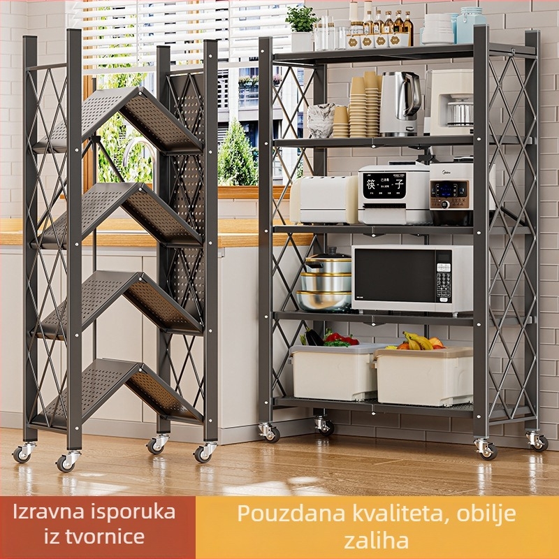 Četveroslojni metalni podnistalak za pohranu, sklopiv, pokretan, bez montaže, za kuhinju, dnevnu sobu, spavaću sobu i kupaonu