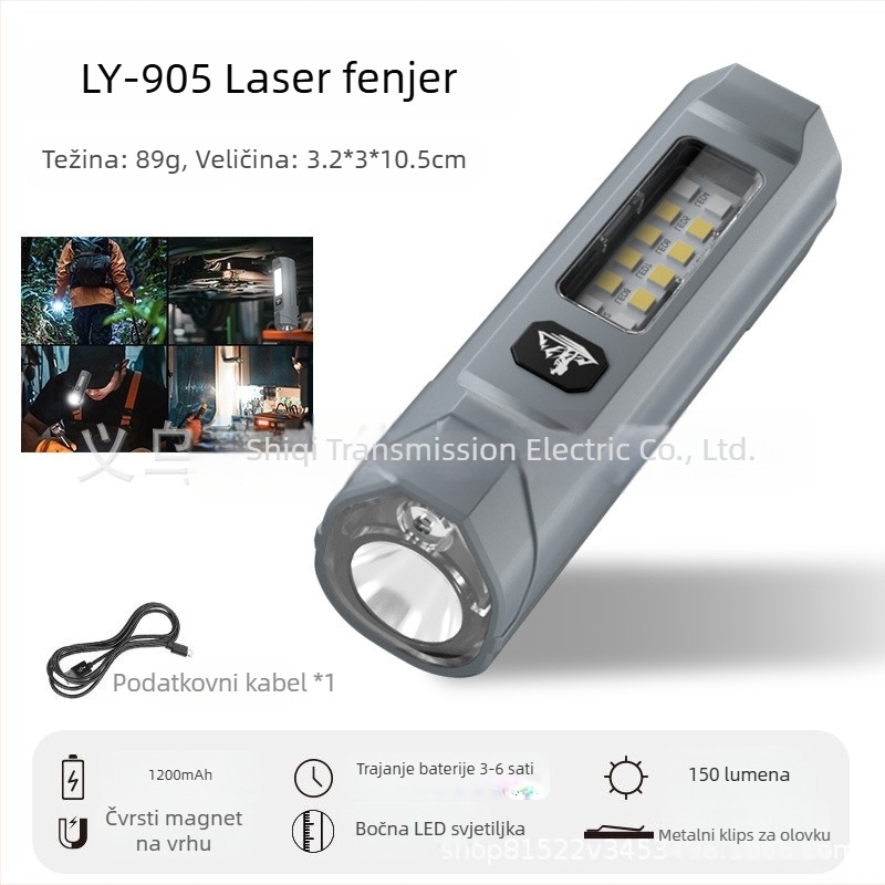 LED baterka s magnetskim klipom za olovku, 5W, 1200mAh, punjiva, vodootporna, domet ≥ 500 m