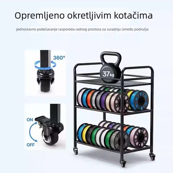 Pokretna kolica za pohranu potrošnog materijala za 3D ispis – metalna, 5 kg, višefunkcionalni regal