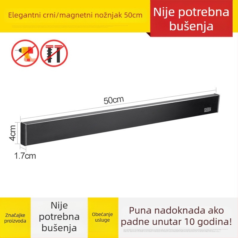 Zidni magnetski držač noževa od nehrđajućeg čelika 304, bez bušenja, jedan sloj, moderan minimalistički dizajn, nosivost 7,5 kg