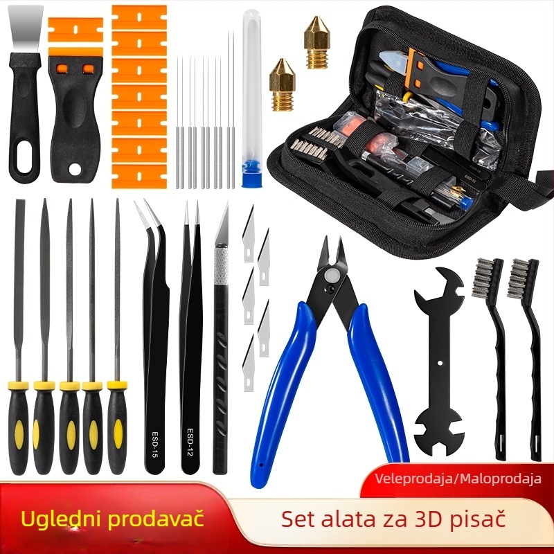 43-dijelni skup alata za uklanjanje modela 3D pisača s platnenom torbom – igle za čišćenje mlaznica i oštrice za rezanje rubova | Hongpai 52364