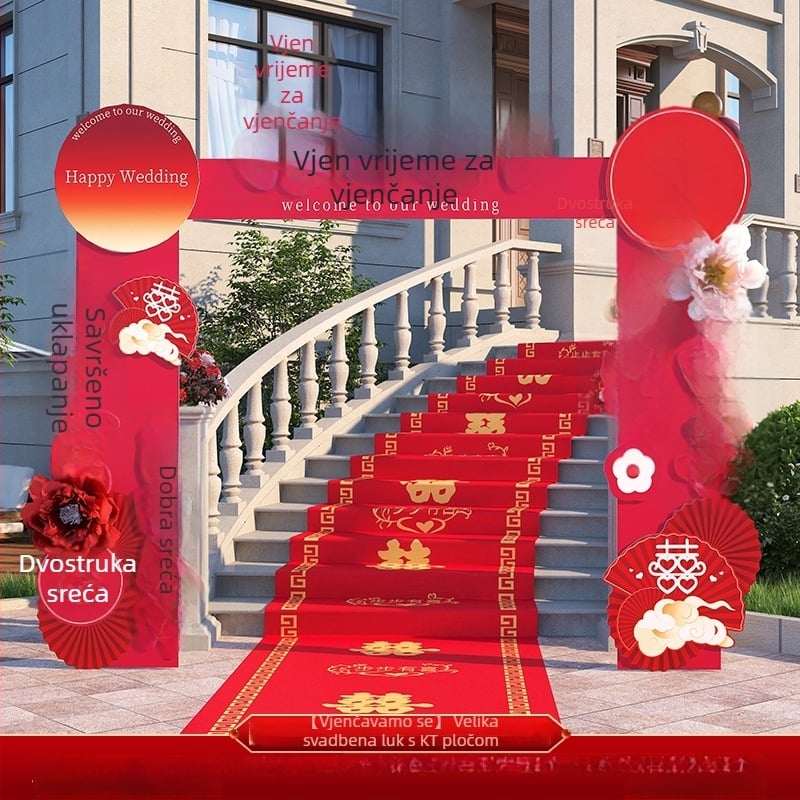 Vjenčani luk za ulaz s natpisom dobrodošlice i dekoracijom od svilenih cvjetova za vanjsku ceremoniju