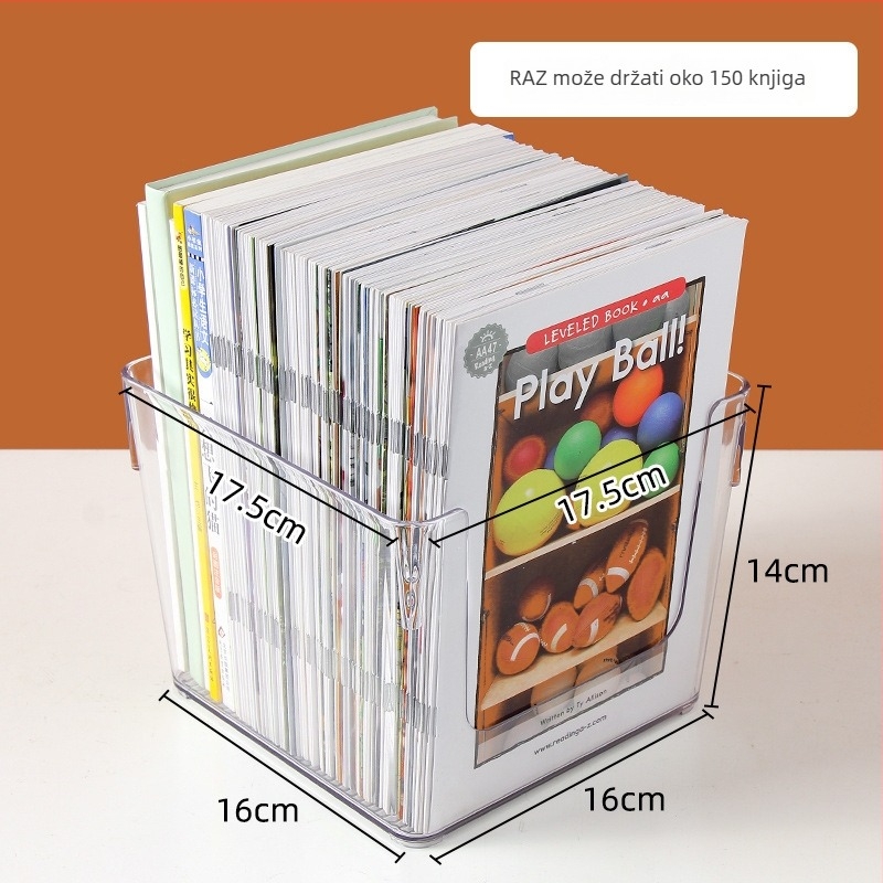 Prozirna kutija za pohranu knjiga, PET plast, model MM0016, kapacitet 5–10 L, pokretni stolni organizator