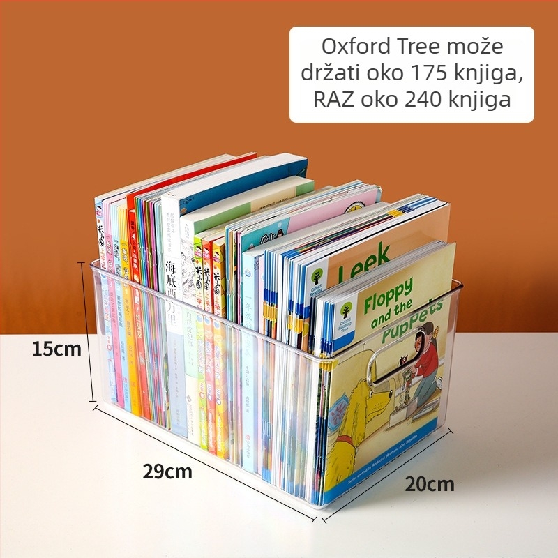 Prozirna kutija za pohranu knjiga, PET plast, model MM0016, kapacitet 5–10 L, pokretni stolni organizator
