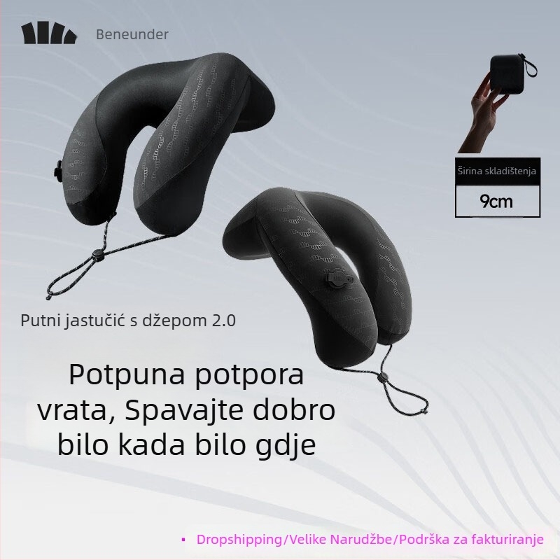 Jastuk za putovanje u obliku U s potporom cijelog vrata, brzo punjenje, prijenosan