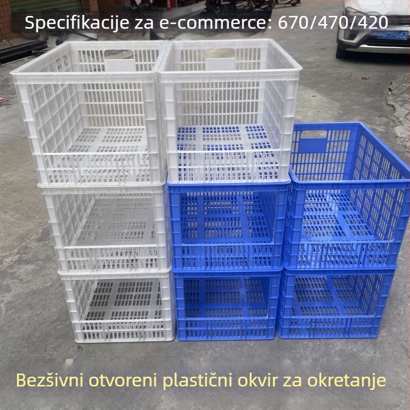 Velika otvorena plastična kutija za sortiranje i skladištenje robe, HDPP materijal, injekcijsko oblikovanje, debljina zida 2–8 mm, nosivost 50, moguć tisak logotipa.