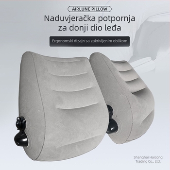 Napuhujuća lumbalna podrška za putovanja, prijenosna jastučnica s PVC flok navlakom i PVC punjenjem, za zrakoplov i vlak visokih brzina