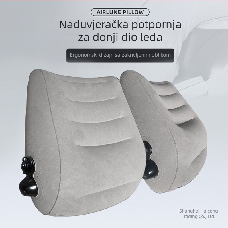 Napuhujuća lumbalna podrška za putovanja, prijenosna jastučnica s PVC flok navlakom i PVC punjenjem, za zrakoplov i vlak visokih brzina