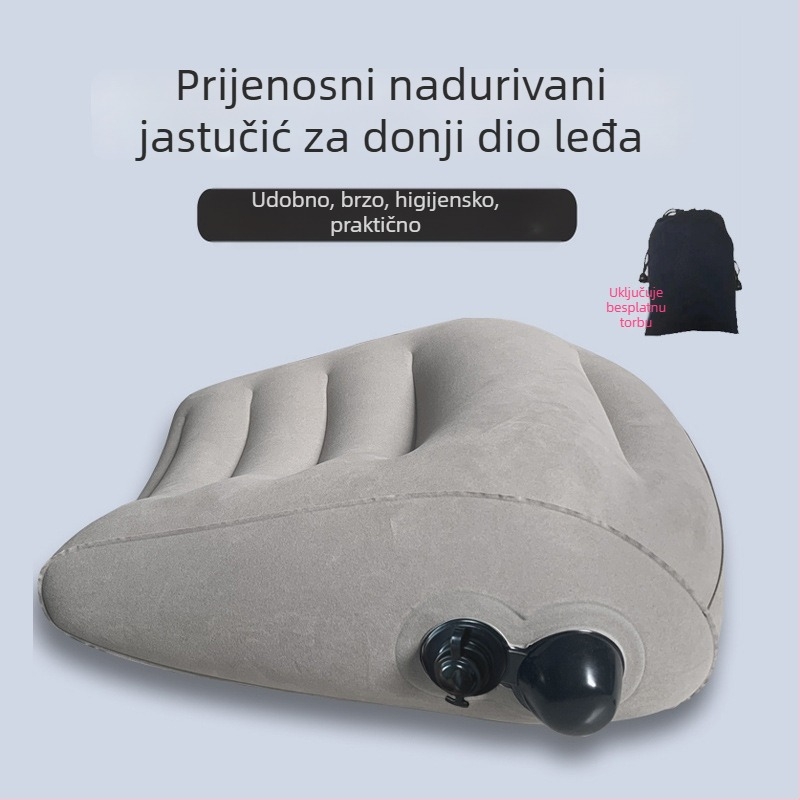 Napuhujuća lumbalna podrška za putovanja, prijenosna jastučnica s PVC flok navlakom i PVC punjenjem, za zrakoplov i vlak visokih brzina