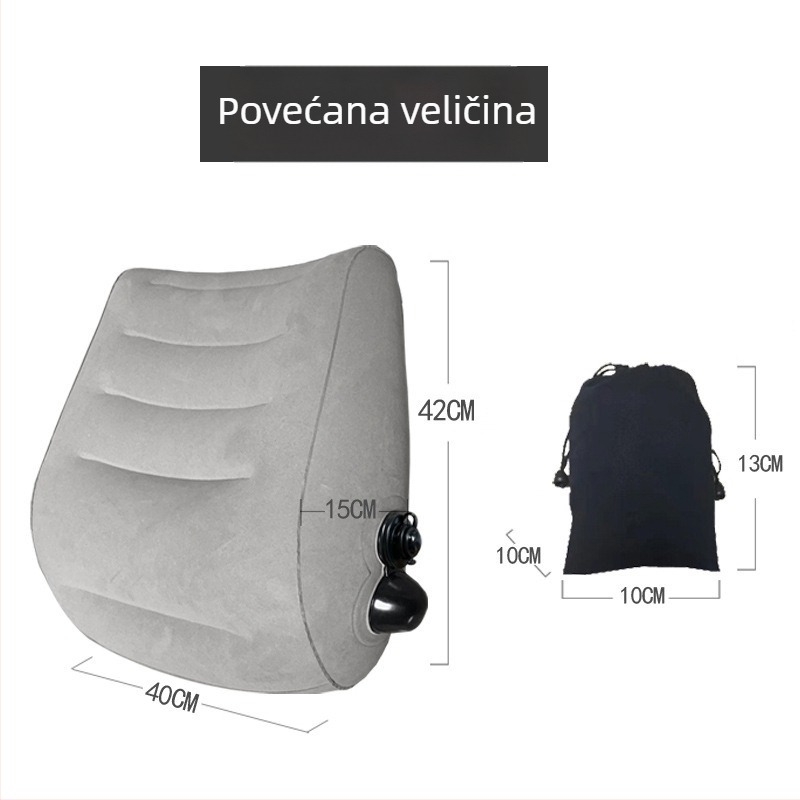 Napuhujuća lumbalna podrška za putovanja, prijenosna jastučnica s PVC flok navlakom i PVC punjenjem, za zrakoplov i vlak visokih brzina