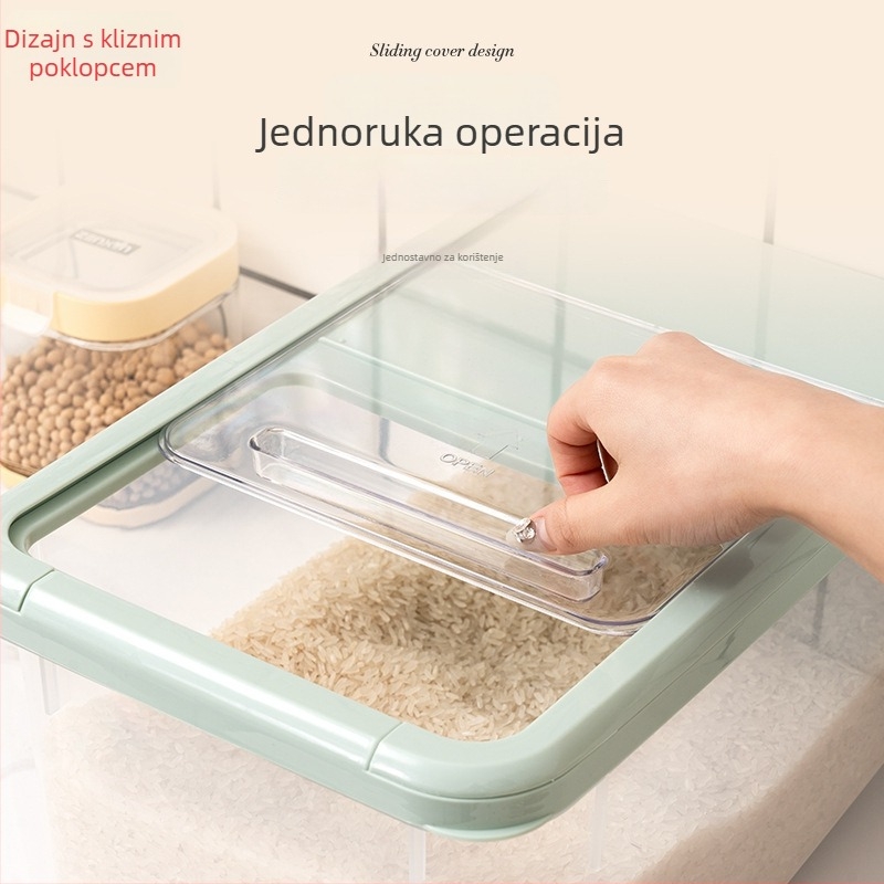 Kutija za skladištenje riže s brtvom i zaštitom od vlage i insekata — PP plastika, kapacitet preko 10 L, moderan minimalistički dizajn