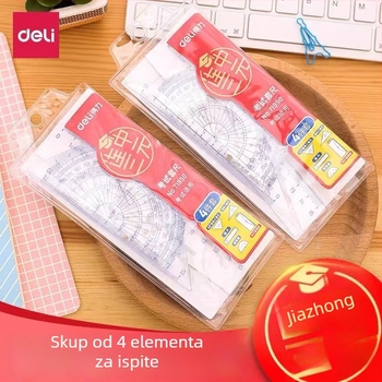 Deli 71950 Četverodijelni set za crtanje: pravilo, kutnik, goniometar, plastični set – 24 setova u pakiranju, neto težina 55 g