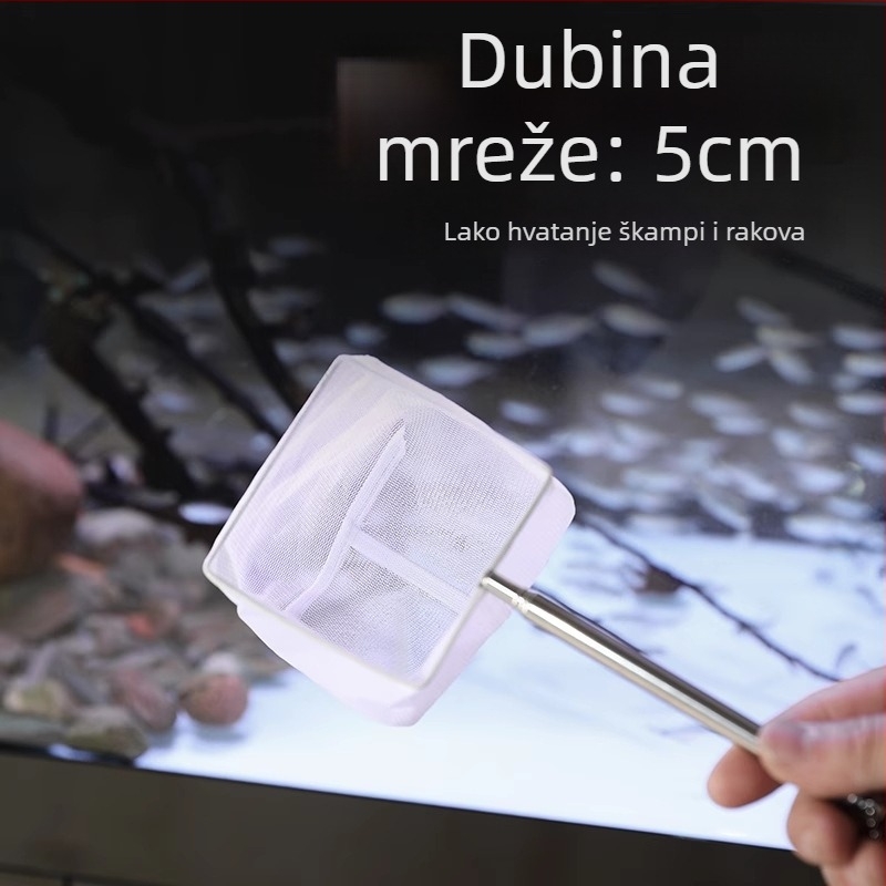 Teleskopna mreža za akvarij od nehrđajućeg čelika, gusta mreža, 3D dizajn (Materijal: nehrđajući čelik; Teleskopski dizajn; Upotreba: akvarij; Mreža: gusta)