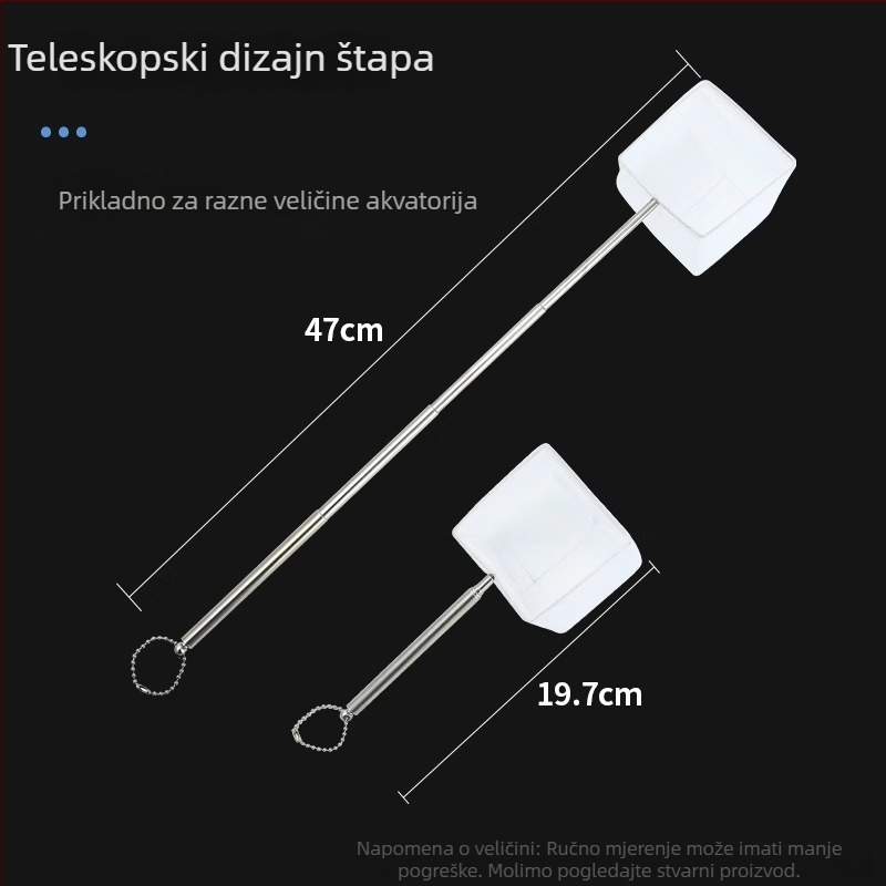 Teleskopna mreža za akvarij od nehrđajućeg čelika, gusta mreža, 3D dizajn (Materijal: nehrđajući čelik; Teleskopski dizajn; Upotreba: akvarij; Mreža: gusta)
