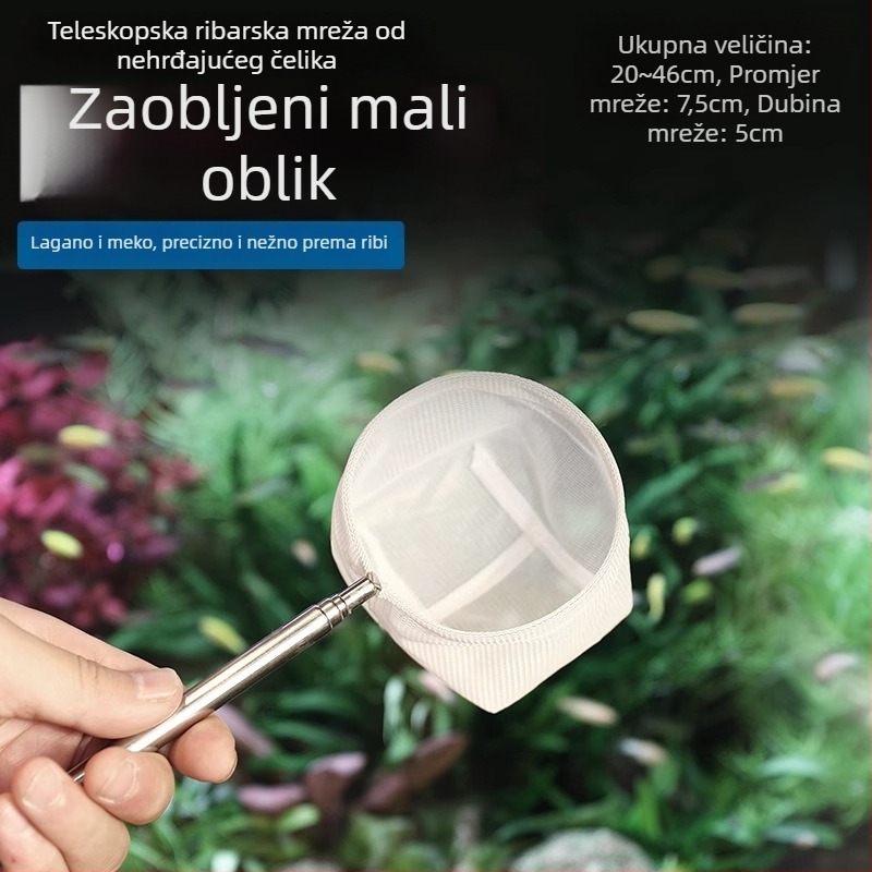 Teleskopna mreža za akvarij od nehrđajućeg čelika, gusta mreža, 3D dizajn (Materijal: nehrđajući čelik; Teleskopski dizajn; Upotreba: akvarij; Mreža: gusta)