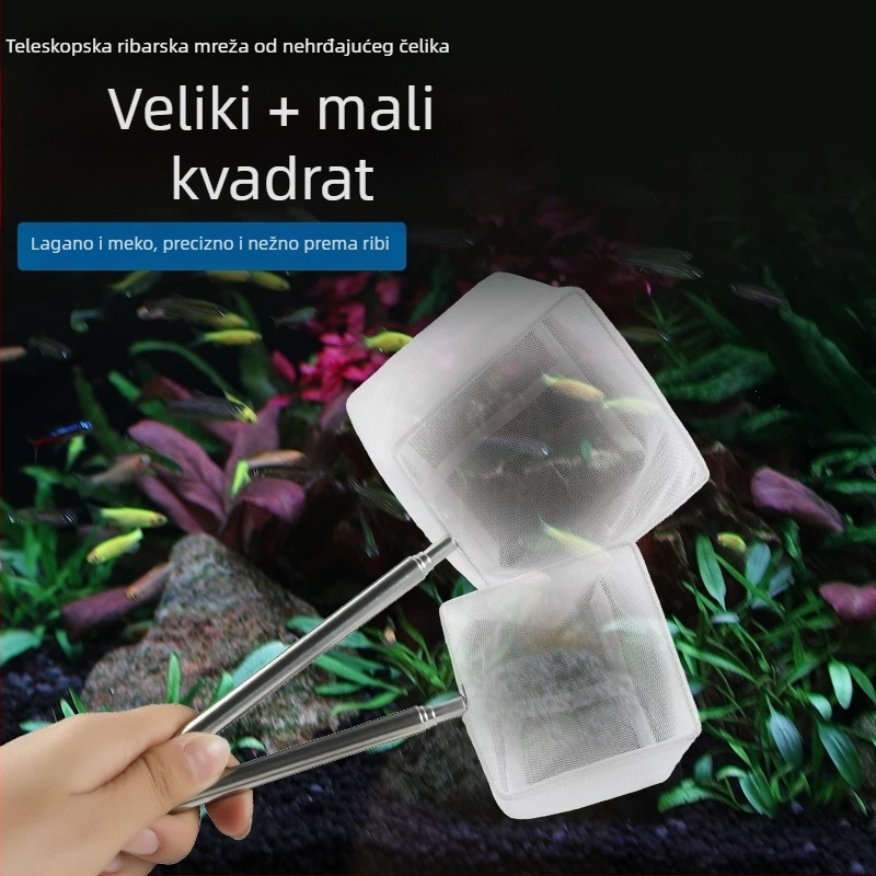 Teleskopna mreža za akvarij od nehrđajućeg čelika, gusta mreža, 3D dizajn (Materijal: nehrđajući čelik; Teleskopski dizajn; Upotreba: akvarij; Mreža: gusta)