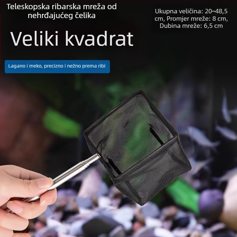 Teleskopna mreža za akvarij od nehrđajućeg čelika, gusta mreža, 3D dizajn (Materijal: nehrđajući čelik; Teleskopski dizajn; Upotreba: akvarij; Mreža: gusta)