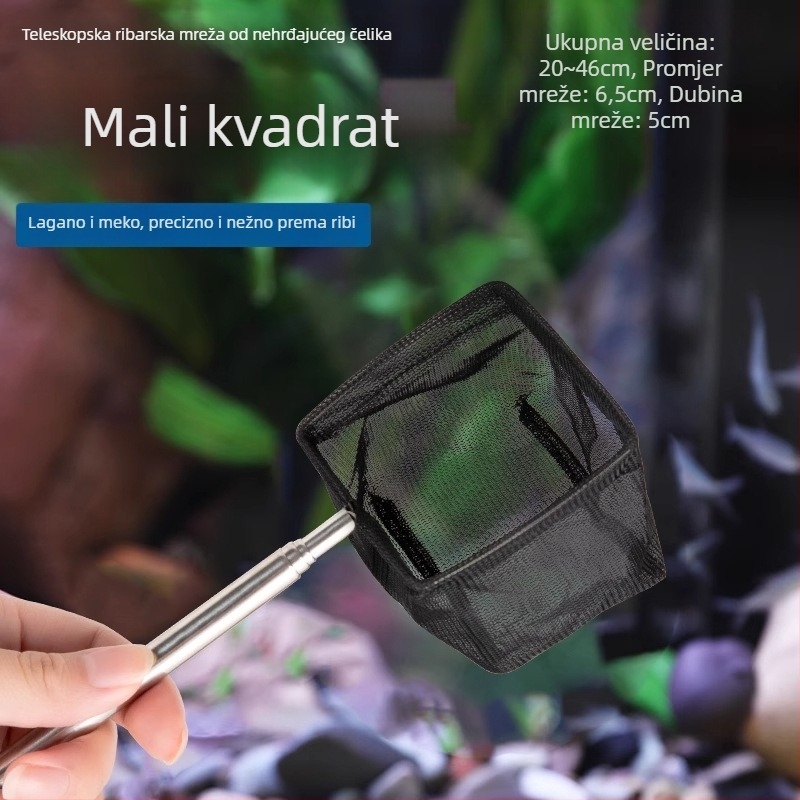 Teleskopna mreža za akvarij od nehrđajućeg čelika, gusta mreža, 3D dizajn (Materijal: nehrđajući čelik; Teleskopski dizajn; Upotreba: akvarij; Mreža: gusta)