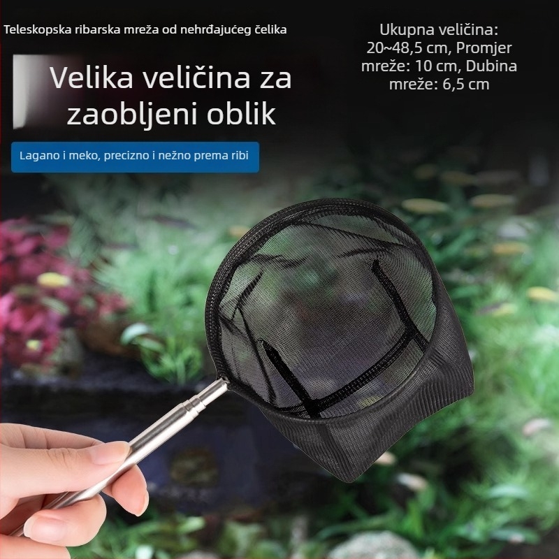 Teleskopna mreža za akvarij od nehrđajućeg čelika, gusta mreža, 3D dizajn (Materijal: nehrđajući čelik; Teleskopski dizajn; Upotreba: akvarij; Mreža: gusta)