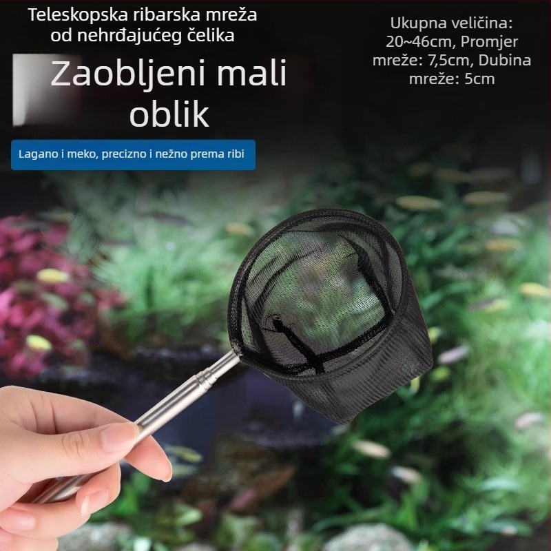 Teleskopna mreža za akvarij od nehrđajućeg čelika, gusta mreža, 3D dizajn (Materijal: nehrđajući čelik; Teleskopski dizajn; Upotreba: akvarij; Mreža: gusta)