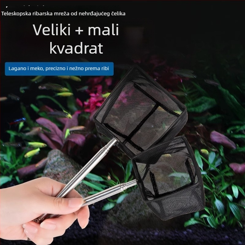 Teleskopna mreža za akvarij od nehrđajućeg čelika, gusta mreža, 3D dizajn (Materijal: nehrđajući čelik; Teleskopski dizajn; Upotreba: akvarij; Mreža: gusta)