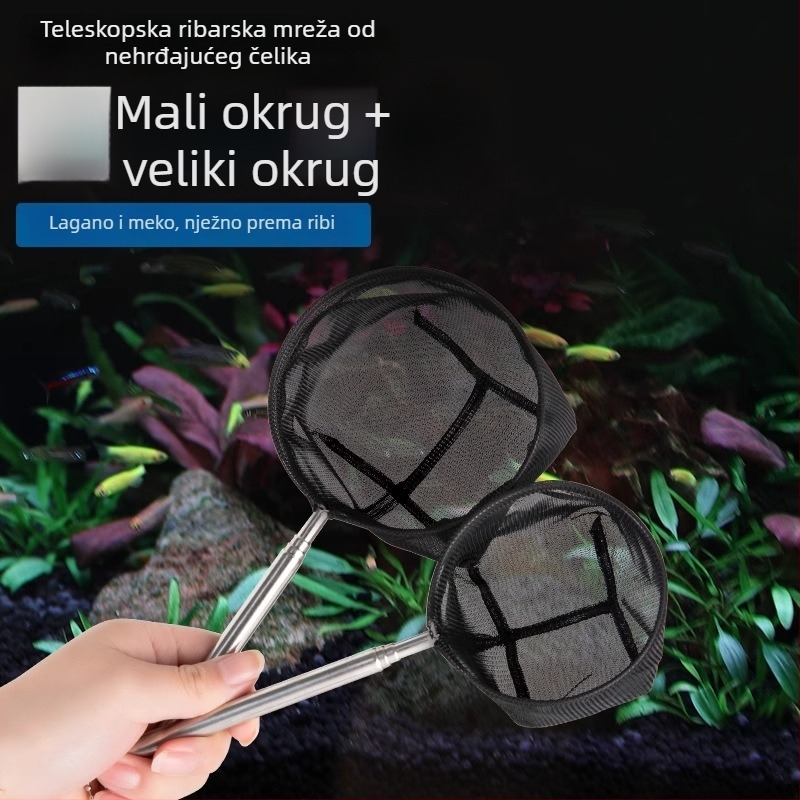 Teleskopna mreža za akvarij od nehrđajućeg čelika, gusta mreža, 3D dizajn (Materijal: nehrđajući čelik; Teleskopski dizajn; Upotreba: akvarij; Mreža: gusta)