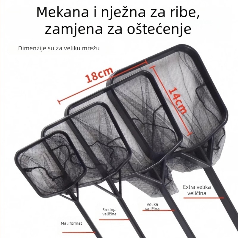 Teleskopna mreža za akvarij od nehrđajućeg čelika, gusta mreža, 3D dizajn (Materijal: nehrđajući čelik; Teleskopski dizajn; Upotreba: akvarij; Mreža: gusta)