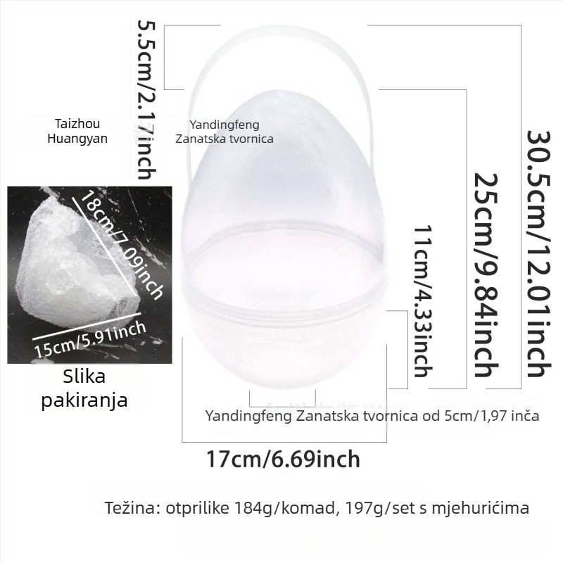 Prijenosno Uskrsno Jaje Gashapon s Drškom - DIY Model Igračka • Materijal: PP • Oblik: Prijenosno otvoreno jaje • Proizvodni proces: Blow molding • Kategorija: Uskrsna jaja • Prilagodba: Da
