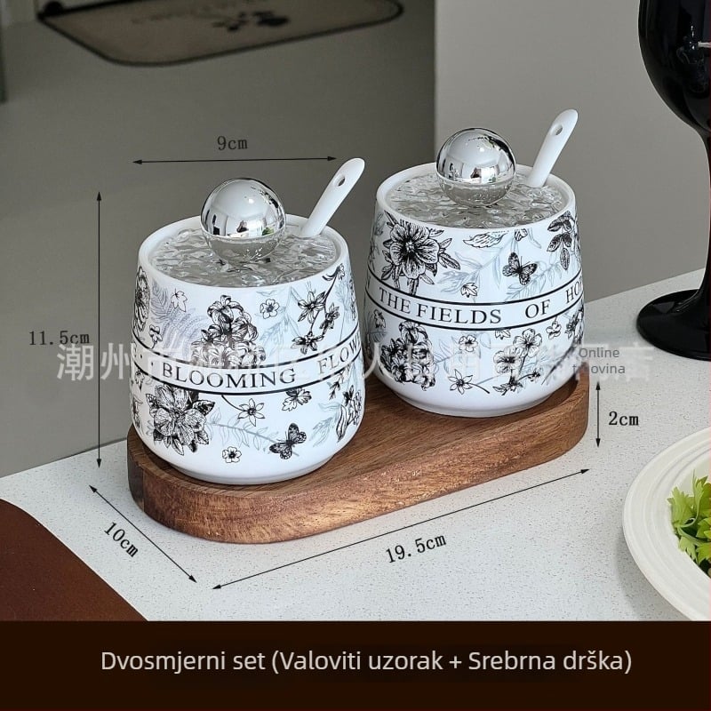 Keramička posuda za začine s retro dizajnom, drveni pladanj, mogućnost prilagodbe, pogodna za čvrste začine, moderan kineski stil