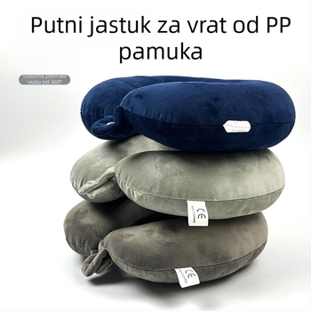 U-oblik putnički jastuk za vrat, punilo PP pamuk, kristalni velur tkanina, moderan minimalistički stil, za odrasle