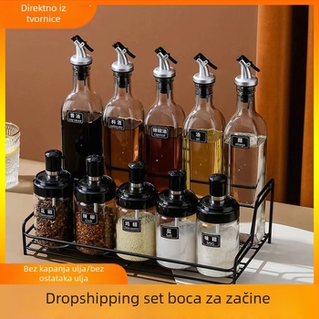 Stakleni set posuda za začine i ulje s ugrađenom žlicom i poklopcem