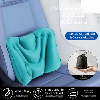 Prijenosni napuhivi lumbalni jastučić za ured, auto i putovanja — napuhnut zrakom, minimalistički stil, poliester površina, PVC flokiranje