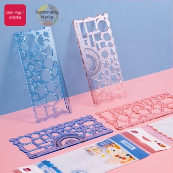 Deli VC118 PET set ravnala s šablonom za crtanje i geometrijski vodič, 150 g