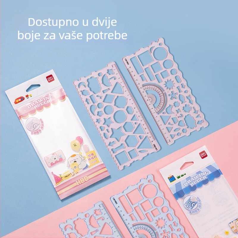 Deli VC118 PET set ravnala s šablonom za crtanje i geometrijski vodič, 150 g