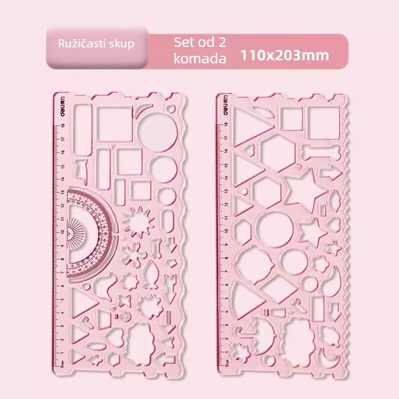 Deli VC118 PET set ravnala s šablonom za crtanje i geometrijski vodič, 150 g