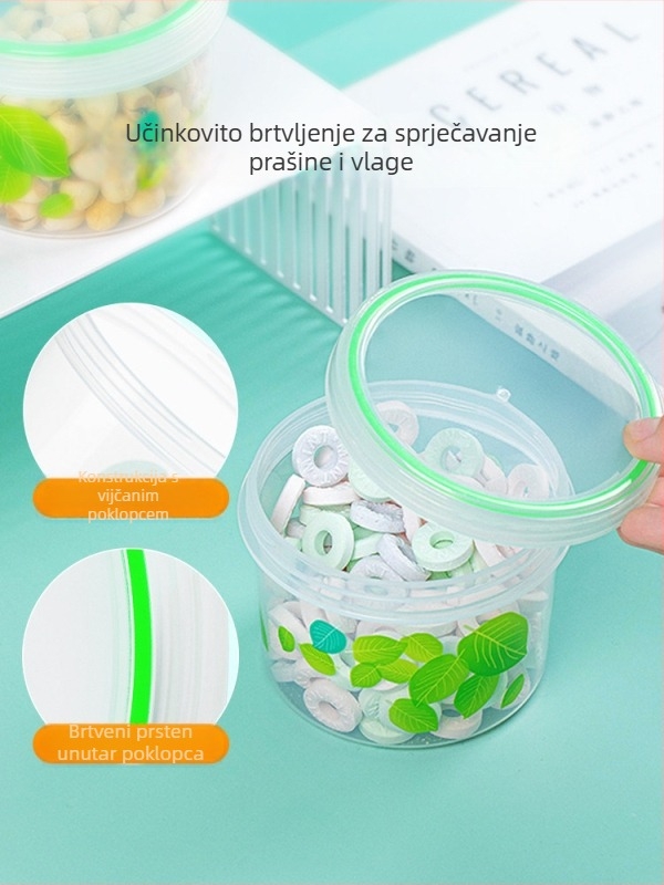 Plastična posuda za pohranu mliječnog praha, čajeva i suhog voća – okrugla, do 300 ml, kompatibilna s mikrovalnom pećnicom