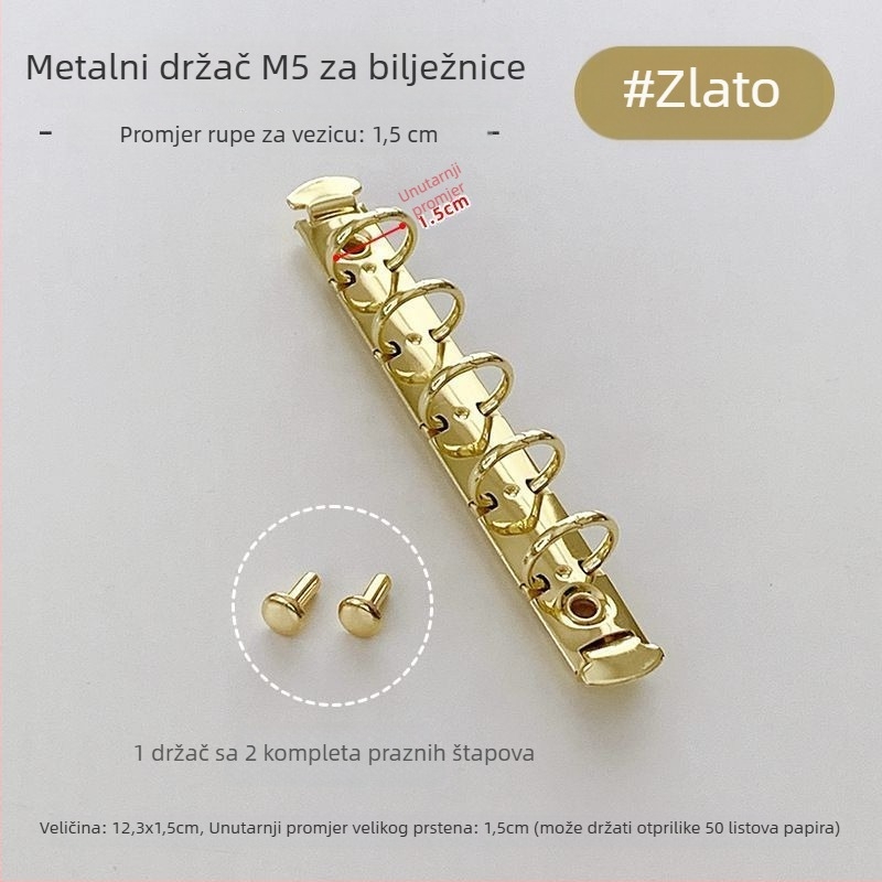 Metalni prsten za listove s 5 rupa, prilagodljiv, za listove