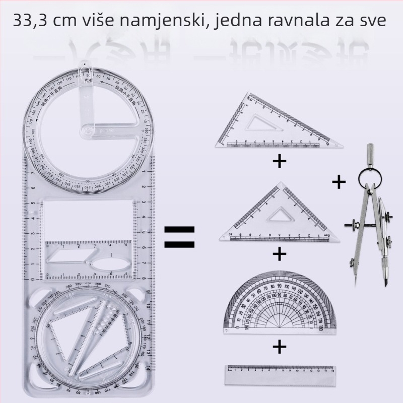 Pengyi višenamjenski geometrijski ravnalo za mjerenje kutova - plastično, model JHHTC, za učenike od osnovne do srednje škole