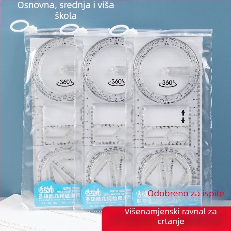 Pengyi višenamjenski geometrijski ravnalo za mjerenje kutova - plastično, model JHHTC, za učenike od osnovne do srednje škole