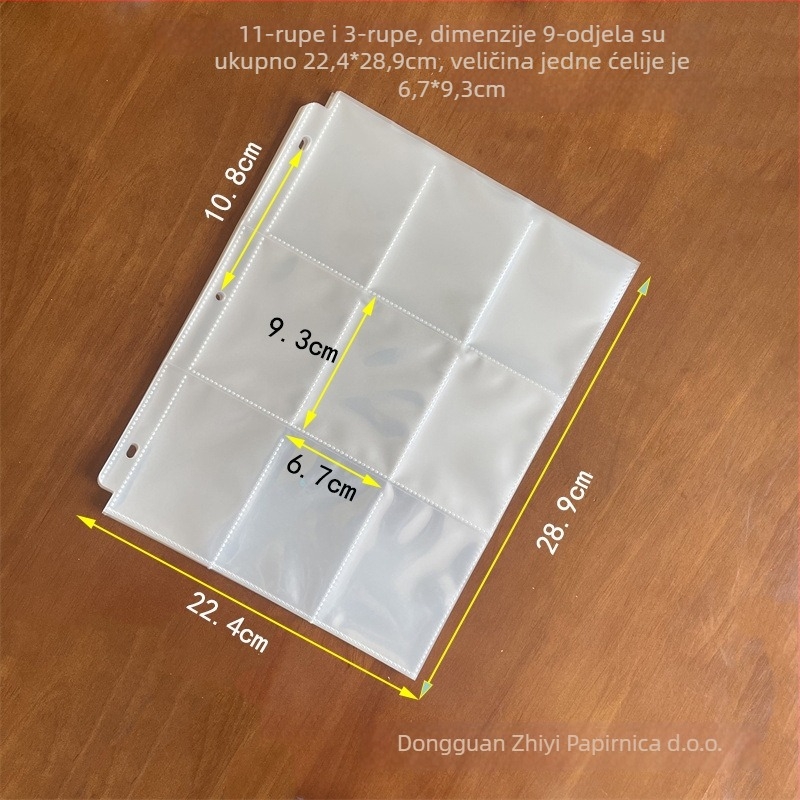 Prozirni album za kartice s 9 mreža – PP unutarnje stranice, model A4, 30 listova, 3 rupe za uvez, artikal A4-9
