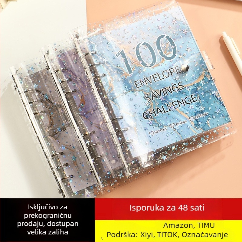 Jereda 100-dnevni novčani štedni binder s 6 rupa, 25 listova, unutarnje stranice od kartona, model Plastic-001