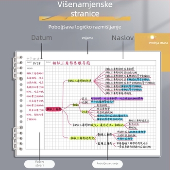 Mind Mapping bilježnica za studente, format B5, izdvojivi aktivni jezgri zamjene stranica, mrežne stranice, 60 listova, 26 rupa