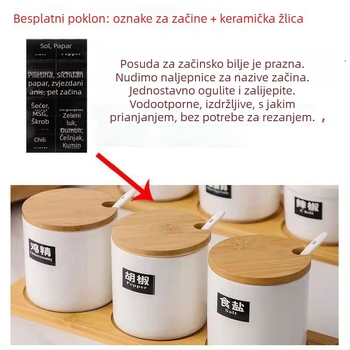 Keramički set posuda za začine za čvrste začine, s ispisanim logom, moderan minimalistički dizajn, premium kvaliteta