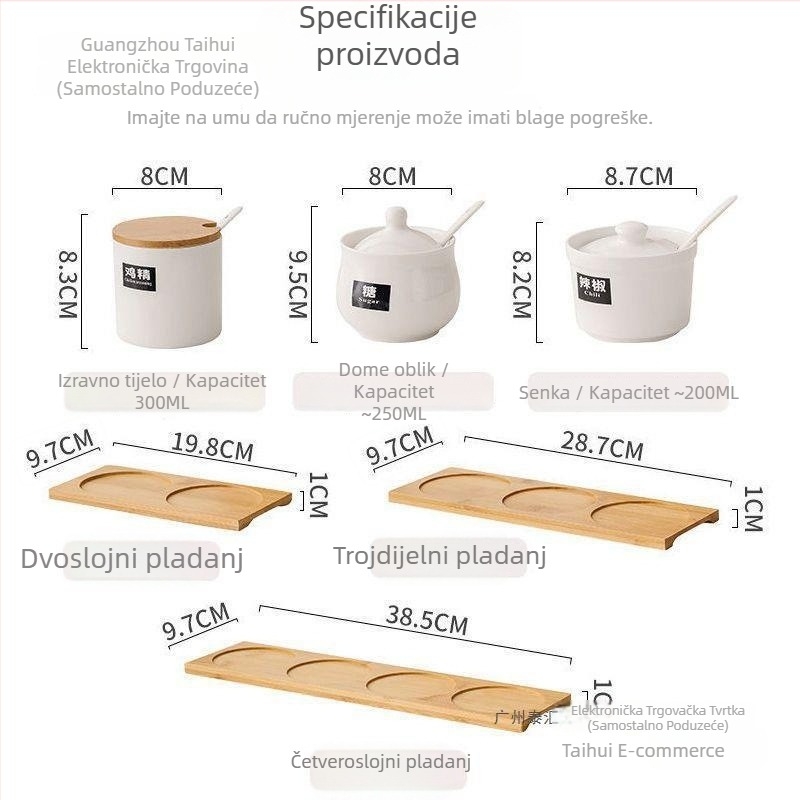 Keramički set posuda za začine za čvrste začine, s ispisanim logom, moderan minimalistički dizajn, premium kvaliteta