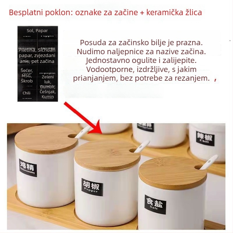 Keramički set posuda za začine za čvrste začine, s ispisanim logom, moderan minimalistički dizajn, premium kvaliteta