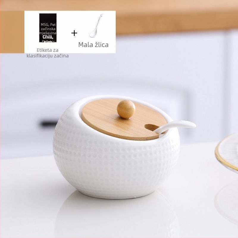 Keramički set posuda za začine za čvrste začine, s ispisanim logom, moderan minimalistički dizajn, premium kvaliteta