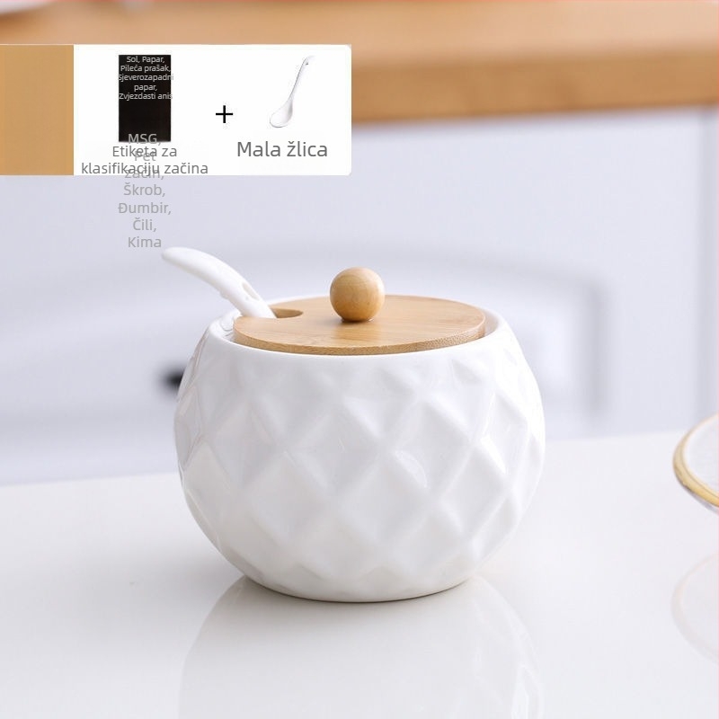 Keramički set posuda za začine za čvrste začine, s ispisanim logom, moderan minimalistički dizajn, premium kvaliteta