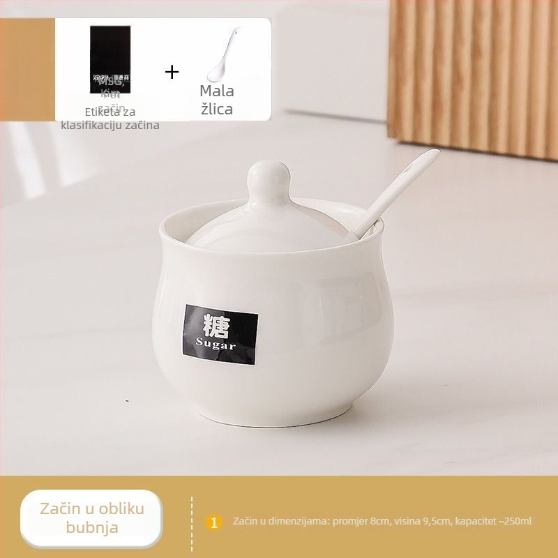 Keramički set posuda za začine za čvrste začine, s ispisanim logom, moderan minimalistički dizajn, premium kvaliteta